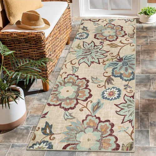 Vista 68 de Beeiva Alfombras florales de entrada, lavables para interiores, ultra fina, de 2 x 3 pies, antideslizante, para cocina, tapete de cachemira suave