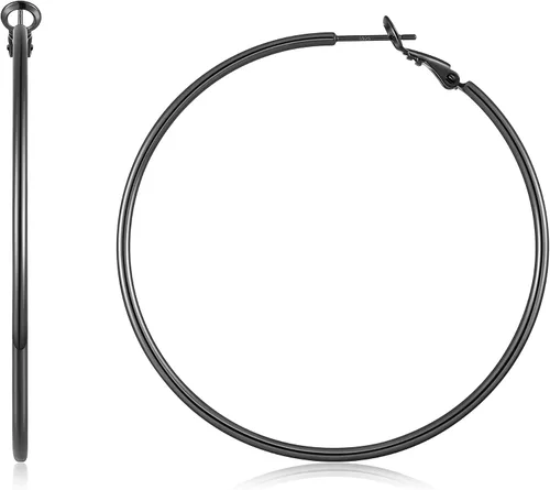 Vista 30 de Gacimy Aretes de aro de oro para mujer, aros finos chapados en oro de 14 Negro