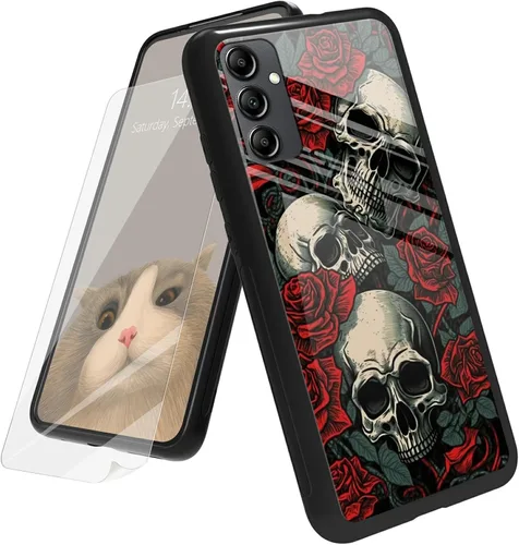 Vista 33 de Funda para Samsung Galaxy A12 5G con protector de pantalla, parte trasera de vidrio templado + TPU de silicona suave que absorbe los golpes