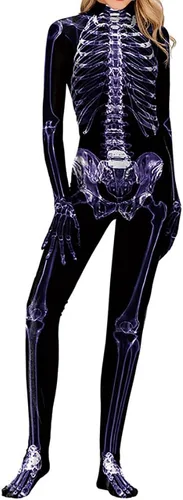 Vista 8 de Sister Amy Disfraz de esqueleto de Halloween para mujer, overol de cosplay