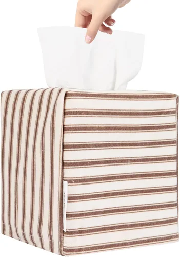 Vista 8 de Funda para caja de pañuelos, soporte cuadrado para caja de pañuelos de tela, elegante almacenamiento de papel higiénico, organizador moderno