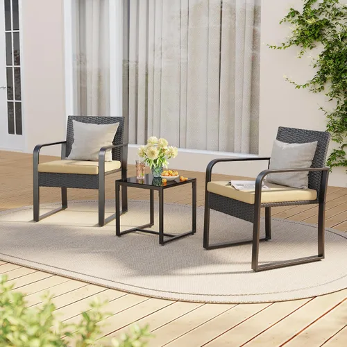 Vista 8 de Gizoon - Juego de muebles de patio de 3 piezas, cojín beige