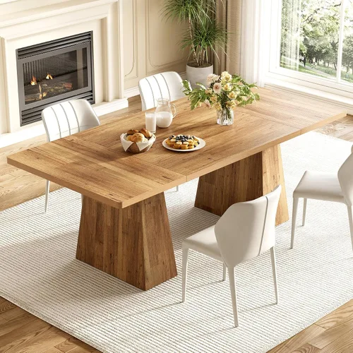 Vista 9 de LITTLE TREE Mesa de comedor para 4-6 personas, mesa de madera, muebles rectangulares con patas resistentes, mesa de cocina moderna para el hogar