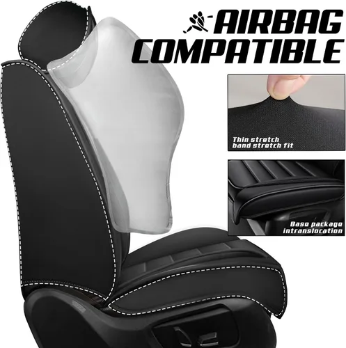 Vista 2 de Funda de asiento para Nissan Murano 2003-2026, protector de asiento de cuero impermeable compatible con bolsa de aire (par delantero, negro clásico)