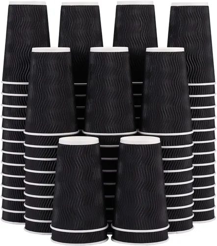 Vista 10 de Lamosi Vasos de café de 10 onzas – Paquete de 120, Vasos de Papel Corrugado Aislante Desechables de 10oz, Vasos de Pared Ondulada Kraft para Bebidas
