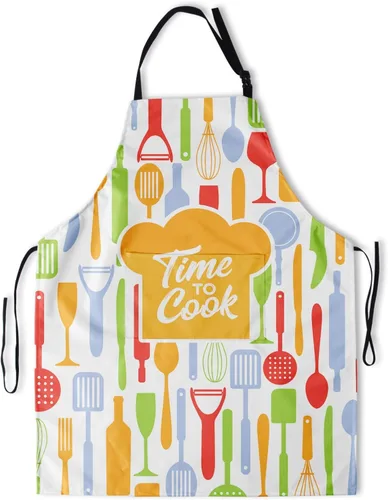 Vista 8 de Delantal impreso delantales de pintura de poliéster con bolsillo para cocinar cocina a la parrilla adultos