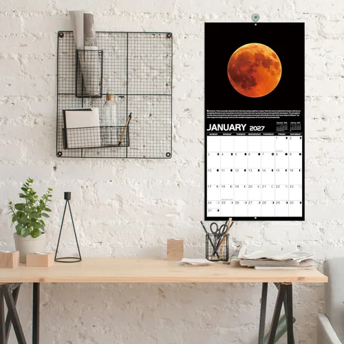 Vista 7 de Calendario de pared 2026, enero 2026 - diciembre 2026, 12 x 24 pulgadas (abierto), calendario 2026 con fases lunares, agujeros para colgar, bloques
