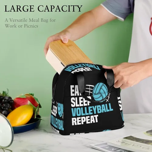 Vista 8 de Eat Sleep - Lonchera de voleibol y repetición para mujeres y hombres, bolsa de almuerzo aislada, reutilizable, bolsa de almuerzo