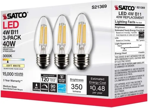 Vista 7 de Satco 6Pk 4.5w G25 Globo Filamento LED 2700K Base Mediana Regulable - 40W Equiv