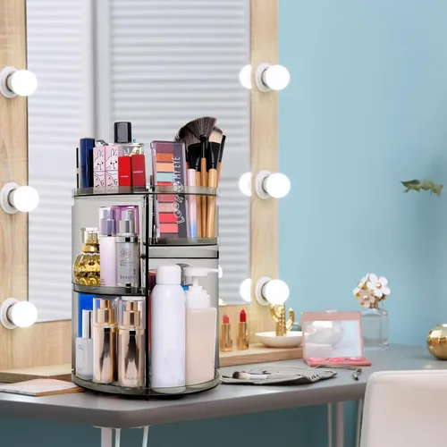 Vista 3 de Organizador de maquillaje giratorio de 360°, organizador giratorio para el cuidado de la piel, estuche de exhibición de cosméticos con soporte