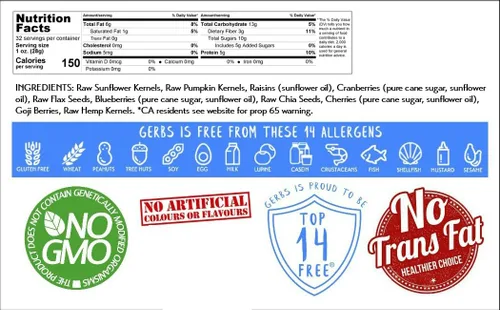 Vista 2 de GERBS Superfood Snack Mix de 2 libras. Los 14 mejores alimentos libres de alergias Bolsa a granel Fabricado en Estados Unidos Calabaza