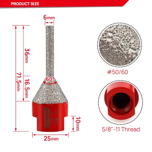 Vista 2 de DT-DIATOOL Broca de dedo de diamante con revestimiento de fresado para agrandar y pulir agujeros en azulejos de porcelana, cerámica, granito