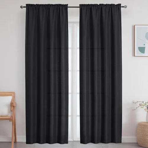 Vista 25 de Cortinas de lino para dormitorio y sala de estar de 96 pulgadas de largo, juego de 2 paneles, con bolsillo para cortinero, filtrado de luz, textura