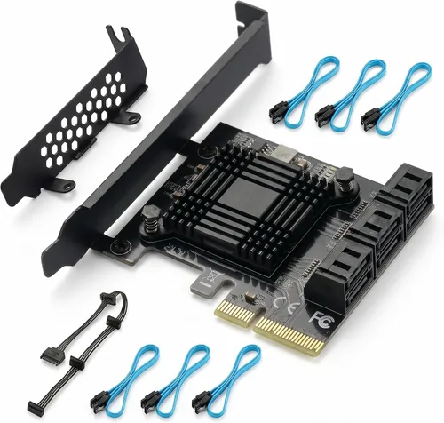 Vista 8 de Tarjeta PCI Express a SATA 3.0 de 2X 10 Puertos, Tarjeta de Expansión PCI Express a SATA III de 6Gbps, Chips ASM1166+JMB575