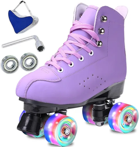 Vista 8 de Patines para mujer y hombre de caña alta en negro, de cuero sintético clásico, patines de doble fila ajustables para interiores y exteriores