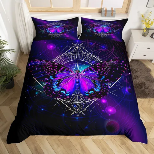 Vista 14 de Juego de funda de edredón de dibujos animados con lazo, tamaño individual, juego de ropa de cama a cuadros geométricos coloridos, decoración
