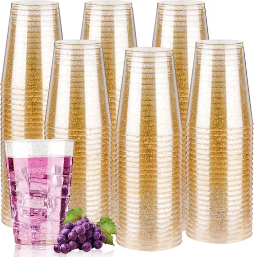 Vista 12 de Goodluck 50 vasos de plástico con purpurina dorada de 10 onzas, vasos desechables con purpurina, elegantes vasos de cóctel de plástico, vasos