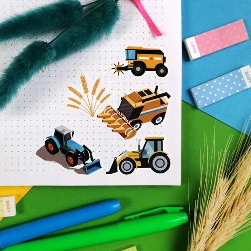 Vista 6 de BulbaCraft 100 calcomanías y calcomanías de tractor, suministros de fiesta de cumpleaños de tractor, regalos para mujeres y hombres Pegatinas
