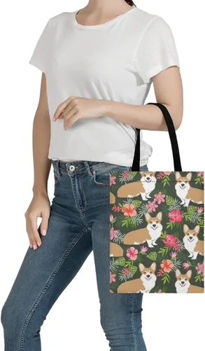 Vista 2 de SANNOVO Bolso de mano reutilizable de lona animal Bolsas de mano de compras para mujeres Bolsas de libro