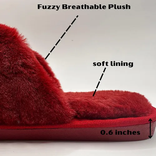Vista 5 de AyAy - Pantuflas peludas con banda cruzada para mujer, para casa, esponjosas, cálidas, de invierno, dormitorio, espuma viscoelástica