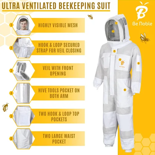 Vista 2 de Traje de apicultura profesional de 3 capas – Traje de abeja protector resistente para un manejo seguro y eficiente de la apicultura.