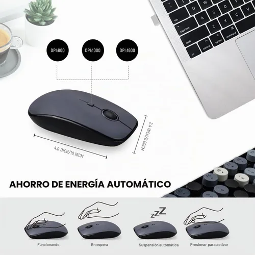 Vista 7 de Combo de teclado y mouse inalámbricos, teclado redondo estilo máquina de escribir retro, teclado inalámbrico de tamaño completo de 2.4 GHz
