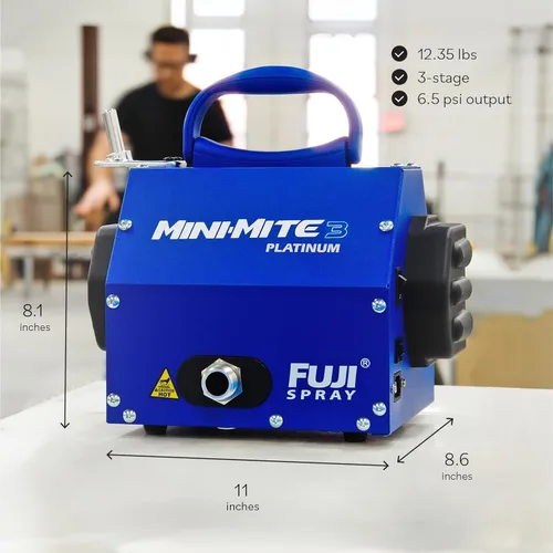 Vista 3 de Sistema de aspersión Mini-Mite 3 Platinum T70 HVLP, por Fuji 2903-T70 Turbina de 3 etapas. Pistola pulverizadora T70. Manguera de 25 pies. Taza