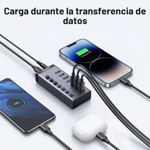 Vista 5 de UGREEN - Hub USB 3.0, adaptador USB de 7 puertos con 4 puertos de carga inteligentes
