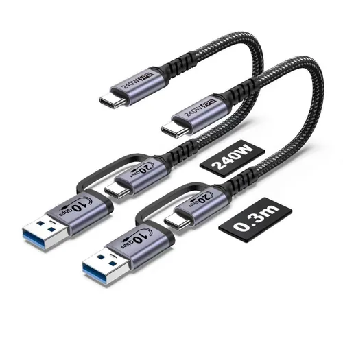 Vista 15 de Cable USB C 2 en 1 Android Auto [1.5 pies, 2 paquetes], cable de Plateado