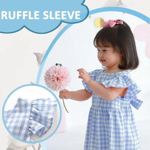 Vista 5 de Zanie Kids Vestidos de Pascua para niñas, vestido de verano para niñas, ropa de juego, trajes de fotos familiares