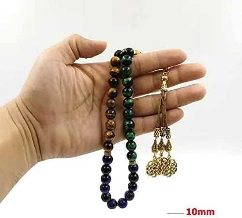 Vista 5 de Tasbih musulmán amarillo azul verde ojo de tigre piedra rosario islámico cuentas joyería turca misbaha (0.315 in x 33 cuentas)