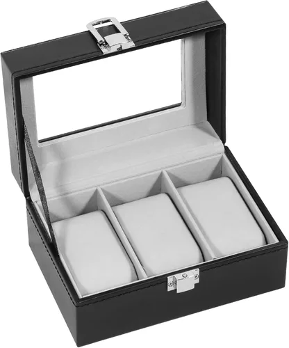 Vista 9 de Uten 12-Slot Watch Box, 2-Layers PU Leather Watch Case with Lock Negro