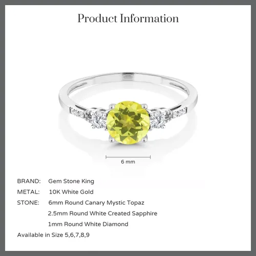Vista 19 de Gem Stone King Anillo de compromiso de 3 piedras preciosas redondas de oro blanco de 10 quilates con piedra natal de 0.236 in con piedra natal