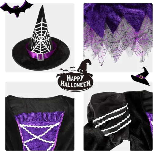 Vista 3 de Knowfunn Disfraz de bruja para niñas, disfraz de bruja de cuento de hadas para Halloween, disfraz de fiesta de Halloween
