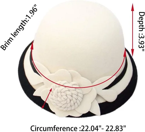 Vista 6 de Sombrero campana con flor, estilo vintage de los años 20 para usar en el invierno, la iglesia, A-Marrón, talla única