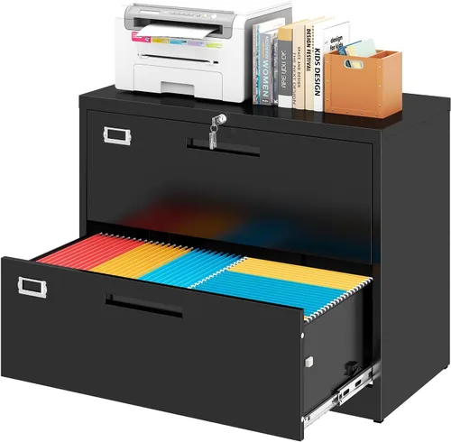 Vista 11 de Archivador de 2 cajones con cerradura, archivador vertical móvil para colgar carpetas tamaño A4/carta/legal, debajo del escritorio, pequeños