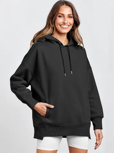 Vista 2 de ANRABESS Sudaderas con capucha de gran tamaño para mujer, sudadera de forro polar 2024, trajes de moda para adolescentes y niñas