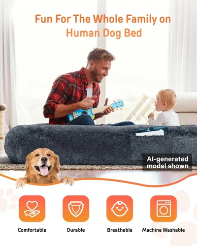 Vista 5 de YEFU Cama humana para perros adultos, camas grandes extra de 79 x 45 x 12 pulgadas, cama para perros de tamaño humano, funda de piel sintética Gris