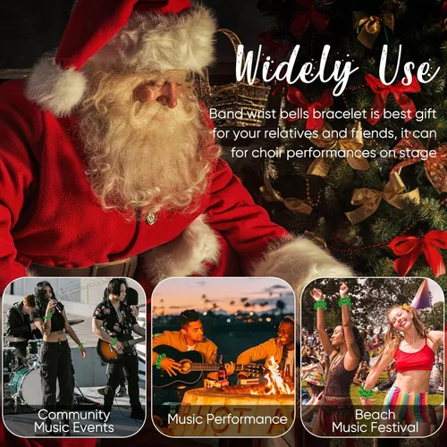 Vista 7 de LEIFIDE 20 pulseras de Navidad con campanas para muñeca, instrumentos musicales agitados, pulsera de ritmo ajustable, para escuela, familia Verde