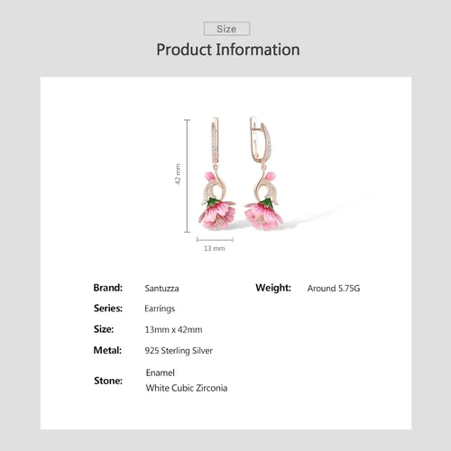 Vista 4 de Santuzza - Aretes con gema, esmaltados, de flor, de plata de ley 925