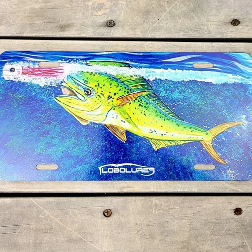 Vista 3 de Lobo Lures Screamin' Mahi-Mahi Big Game Fishing - Placa frontal con diseño de Mark Ray Art