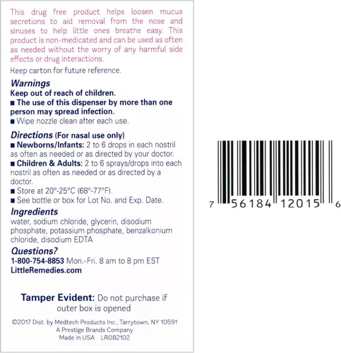 Vista 6 de Little Remedies Sterile Baby Saline Nasal Spray and Drops, 0.5 Fl Oz