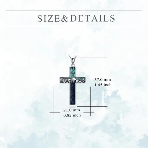 Vista 4 de YFN Collar de cruz de plata de ley, colgante de montaña y océano, joyería religiosa, regalos para mujeres y hombres