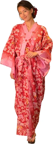 Vista 9 de Kimura Jitsugyo Bata Yukata Kawaii Tradicional de Kyoto para Mujer de Fácil Uso (Kimono Casual Japonés) Set 2 Albaricoque