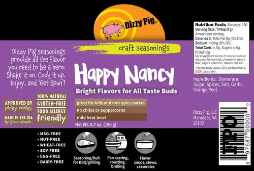 Vista 2 de Dizzy Pig Happy Nancy - Condimento suave sin pimienta ni chile (coctelera de 8 onzas)