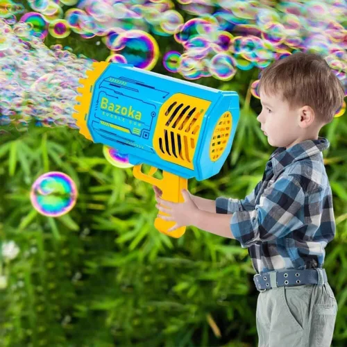 Vista 7 de Máquina Bazuca de Pistola de Burbujas con Solución - Lanzador de 69 Agujeros para Juguete de Verano al Aire Libre, Recuerdos de Fiesta - Máquina Azul