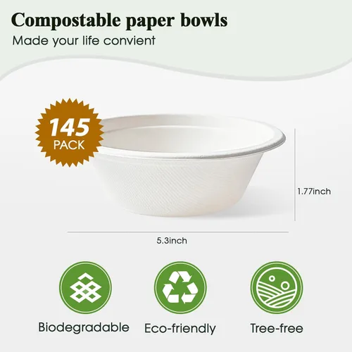 Vista 2 de ECOLipak Cuencos de papel de 12 onzas, [paquete de 150] cuencos de papel compostables a granel, cuencos de sopa desechables resistentes