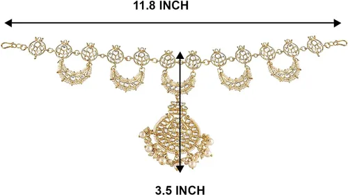 Vista 4 de I Jewels Sheeshphool/Mathapatti de Kundan Floral de la India chapado en oro con perlas para bodas de Bollywood para mujer (T206-7)