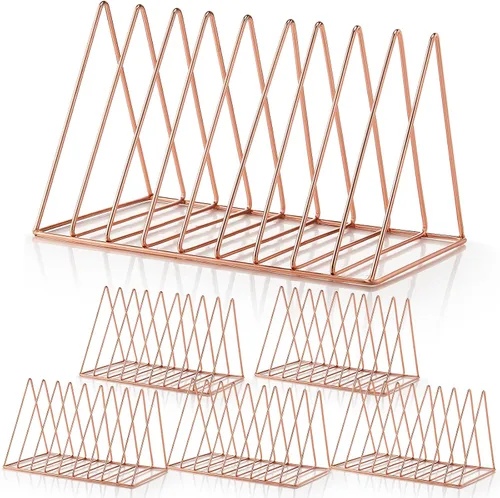 Vista 9 de Shimeyao Soporte para revistas, 14 piezas, triangular, soporte de metal para libros, discos de vinilo, organizador de archivos triangular