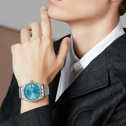 Vista 4 de BUREI Relojes automáticos de lujo de acero inoxidable para hombre, relojes impermeables para hombres, regalos para hombres